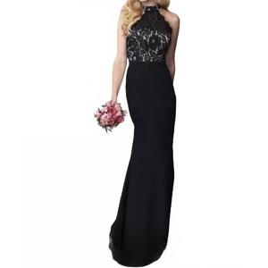 NEW HOUSE OF WU elegant lace halter evening gown in black champagne
